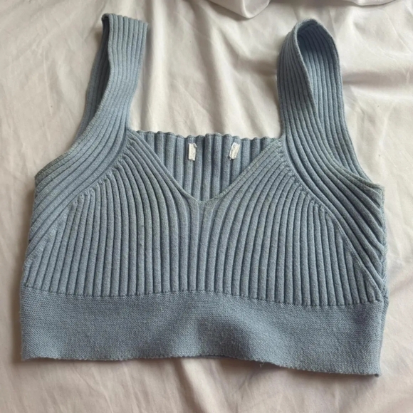 Tops - Ribbed Knit Blue Crop Top